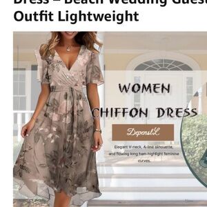 Boho Floral Print Flowy Dress for Women - Beige